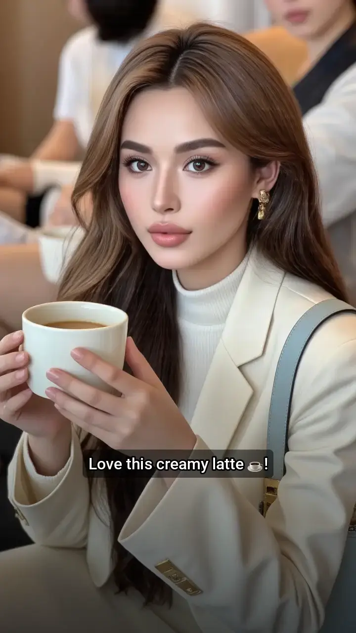 Obsessed with this creamy latte and my new look!💖