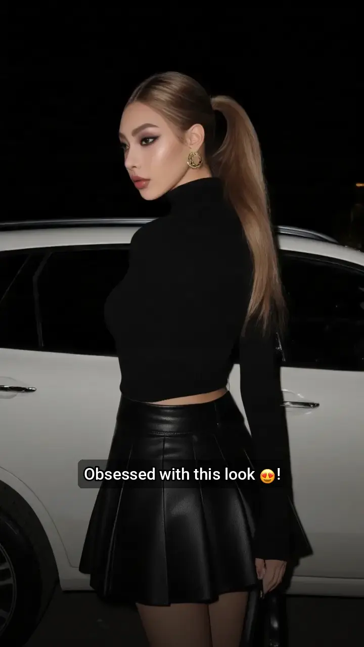 Slaying in Black π€ Leather Skirt Outfit!