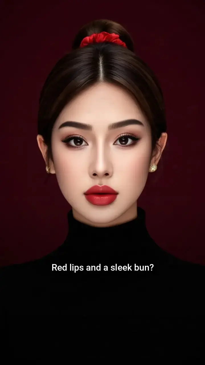Stunning! π Red Lip & Sleek Bun Look