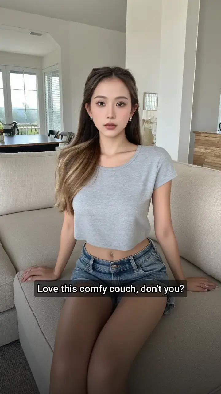 Obsessed with this comfy couch and cute outfit! 🥰